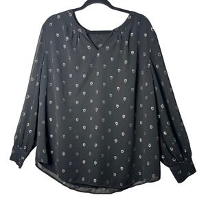 Talbots Blouse Womens Black Sheer Heart Metallic Long Sleeve Plus‎ Size 2X